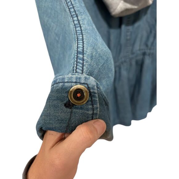 Anthropologie Pilcro Button Front Removable Hood Denim Kimono Jacket Blue Medium - Picture 10 of 12